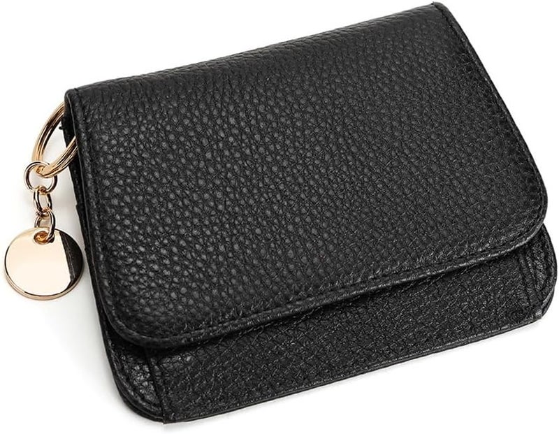 Mudono Small Wallet for Women RFID Blocking Genuine Leather Card Case Slim Tri-Fold Wallet with Zipper Pocket and Keychain - Image 1
